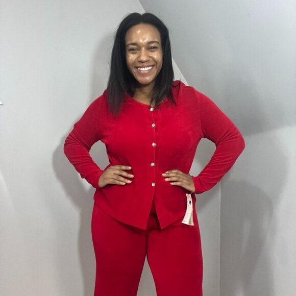 NWT red two piece slinky two piece co ord set pantsuit slacks dressy cocktail - Picture 1 of 14